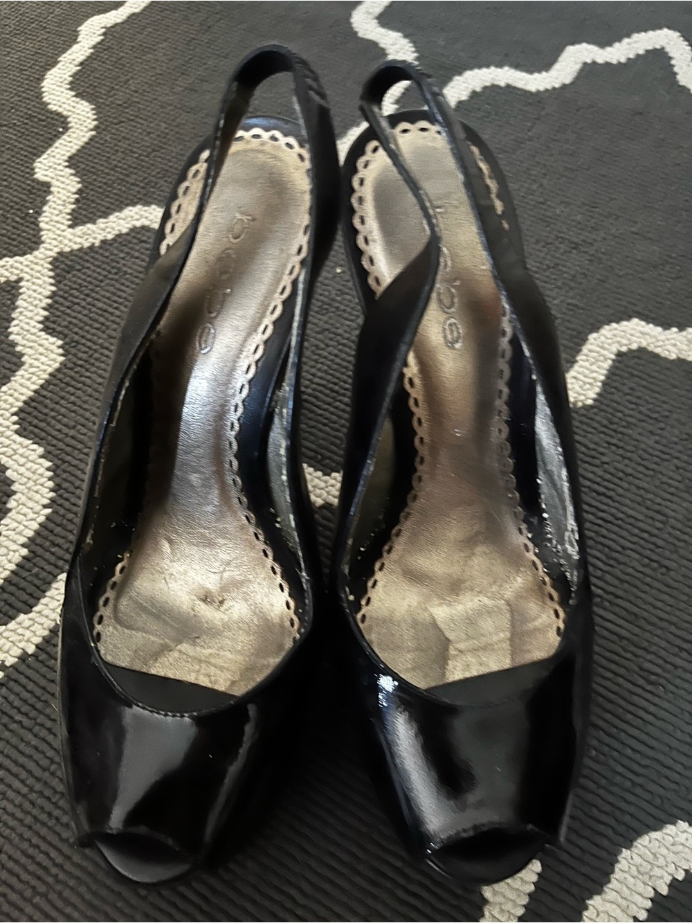Vintage bebe Patent Peep-Toe Slingback Mules